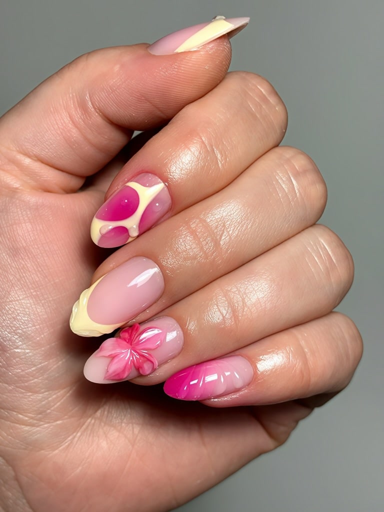 Manucure french colorée rouge sur ongles amande
